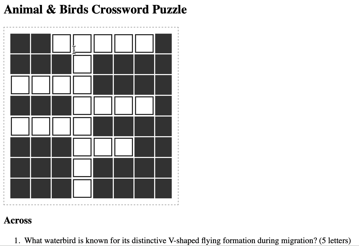 HTML CSS and JavaScript based Crossword Example Demo